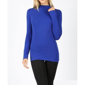 Women's Royal Blue Mock Neck Long Sleeve Tee